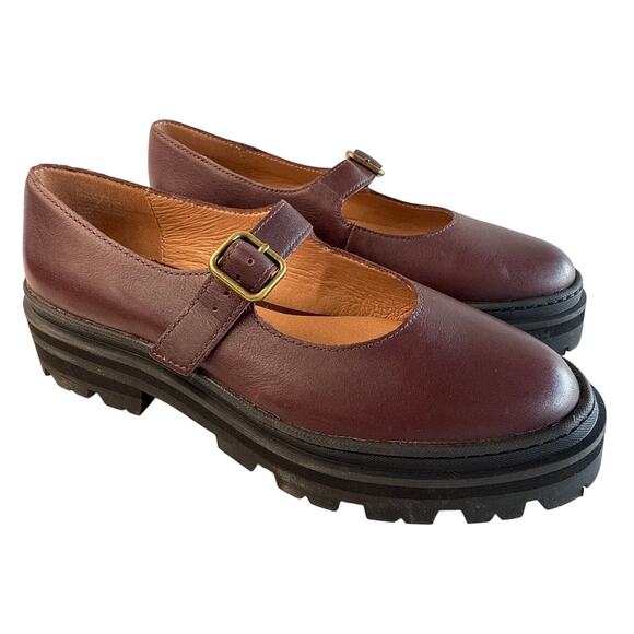 Madewell Freya Mary Jane Platform Y2K Casual Size 6.5 Cabernet Leather Lugsole - Picture 1 of 13